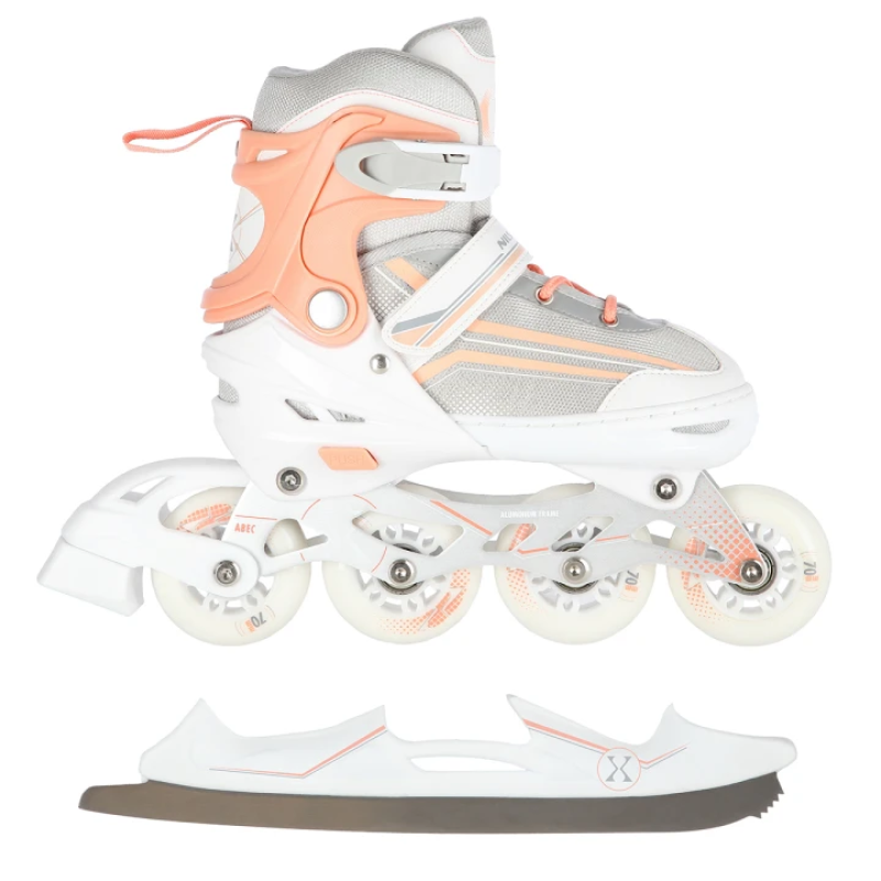 (Роликовые) коньки NILS Extreme 2in1 In-line Skates/фигурные коньки, белый/розовый