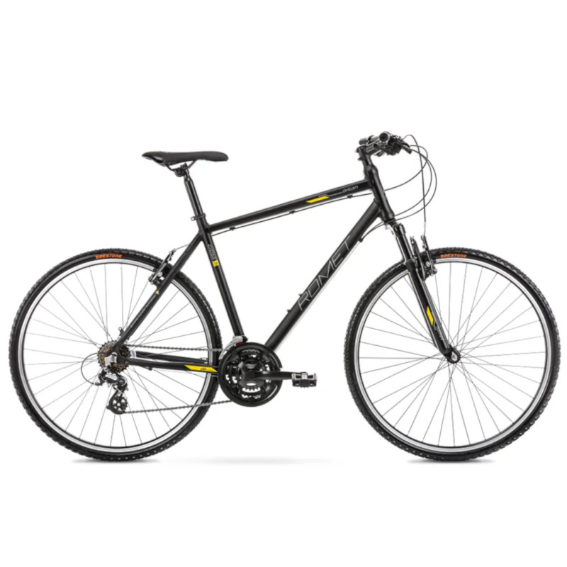 Мужской гибридный велосипед ROMET Orkan M (2024) черно-золотой