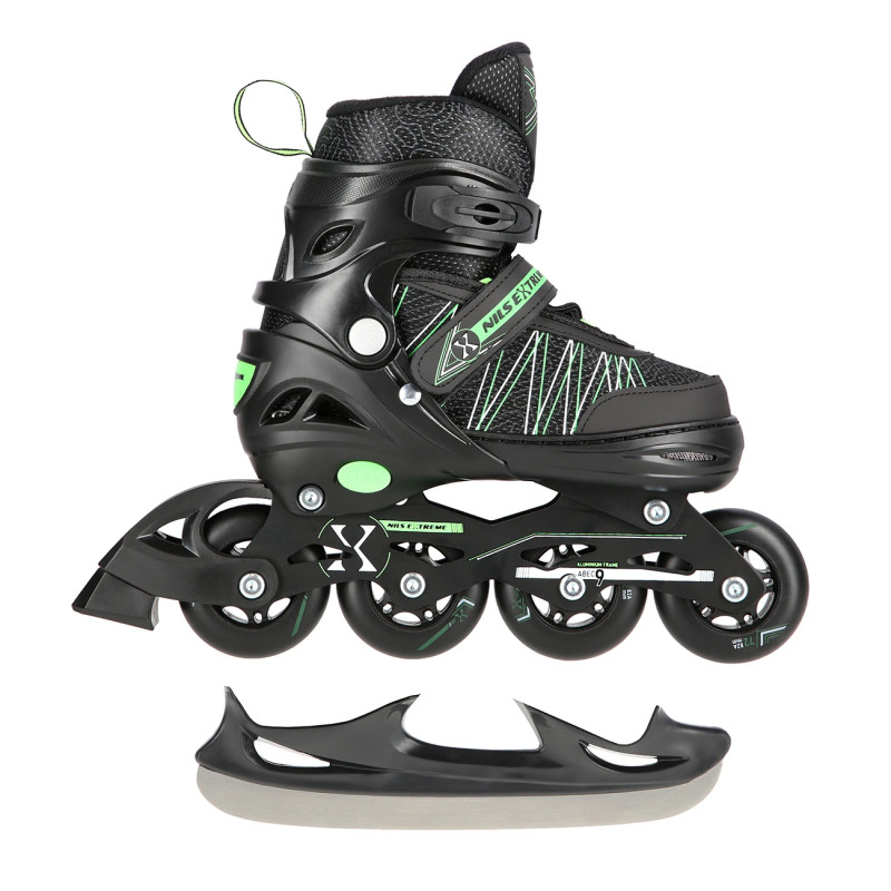 2in1 (rull)uisud NILS EXTREME NH11912 In-line Skates/Hockey Ice Skates, must-roheline, M (35-38)