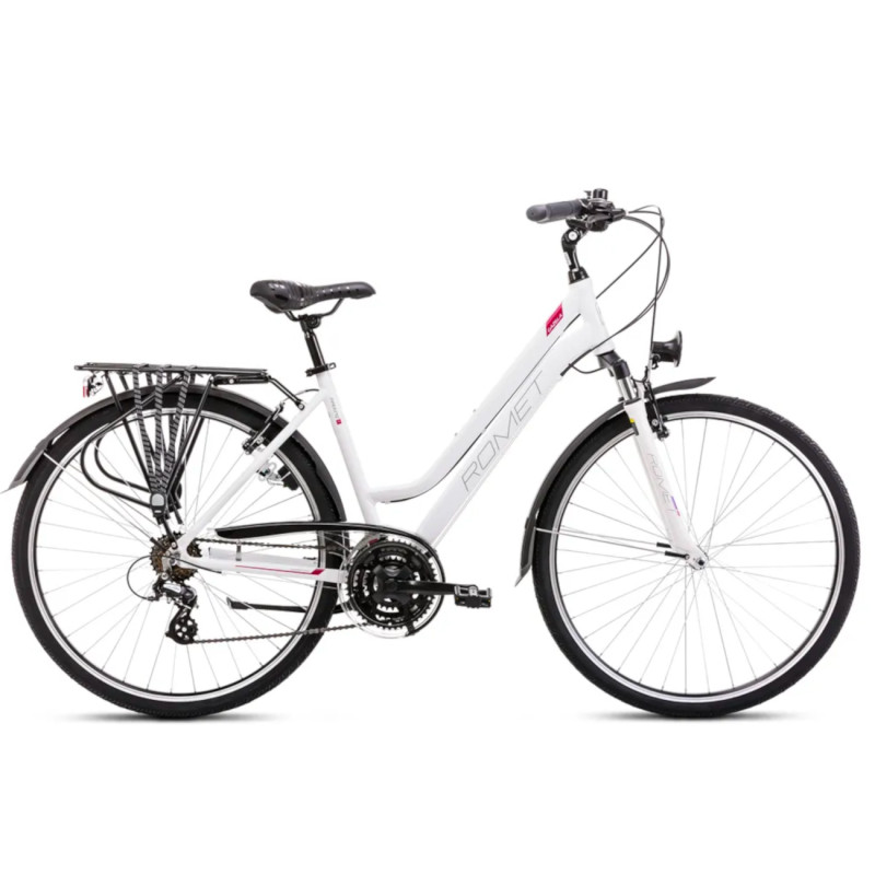 Гибридный велосипед ROMET Gazela (2023) 28" бело-розовый, вар. Б