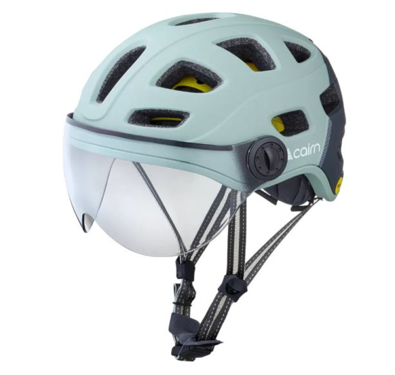 Шлем CAIRN QUARTZ MIPS Прозрачный козырек со светодиодной подсветкой USB Матовый эвкалиптовый серый