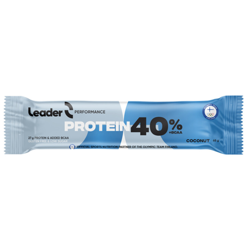 Proteīna batoniņš LEADER 40% Protein Batoniņš + BCAA. Kokosrieksts 68 g