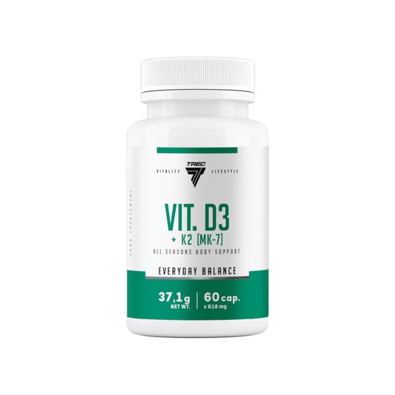 Vitamiinikapslid TREC VIT. D3+K2 (MK-7), 60 kapslit