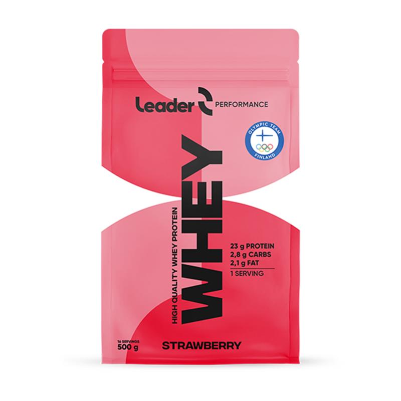 Vadakuvalgupulber LEADER Performance Whey Protein STRAWBERRY 500 g