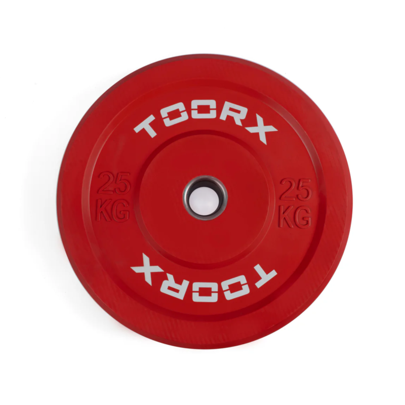 Грузовая пластина TOORX Bumper Plate Challenge, красная, 50 мм, 25 кг