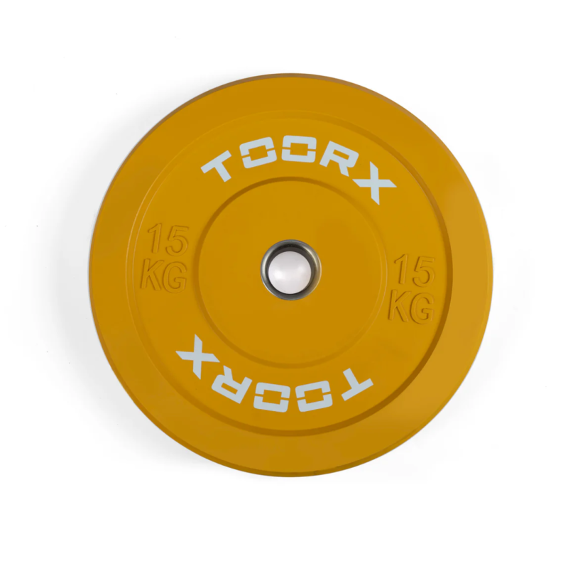 Weight plate TOORX Bumper Plate Challenge, yellow, 50 mm, 15 kg