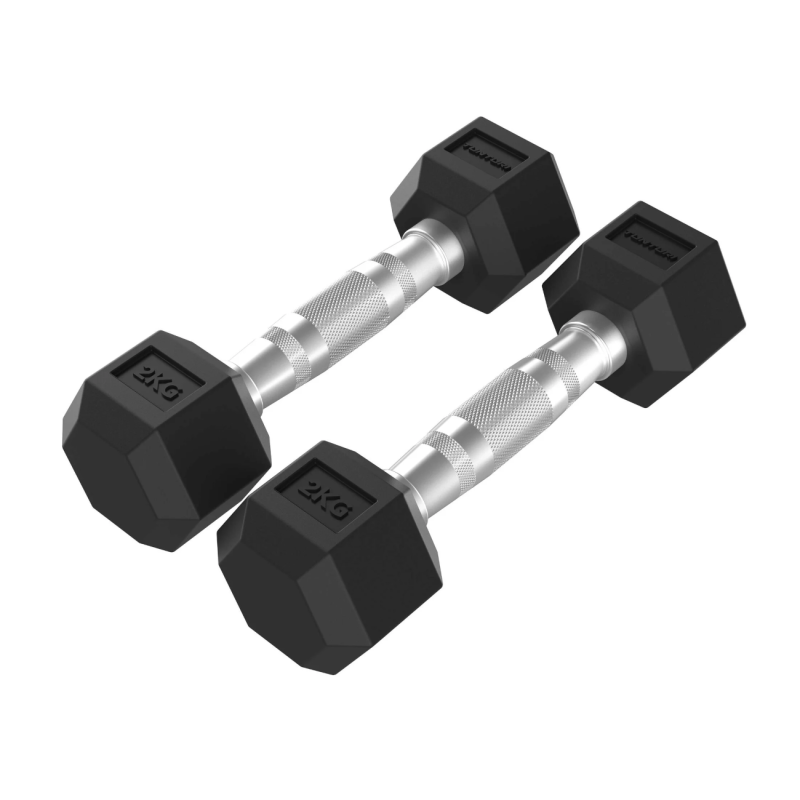 TUNTURI Platinum Hex gumijas hanteles ar rokturi, 2x 2kg