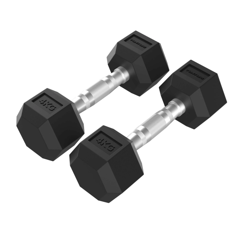 TUNTURI Platinum Hex gumijas hanteles ar rokturi, 2x 4kg