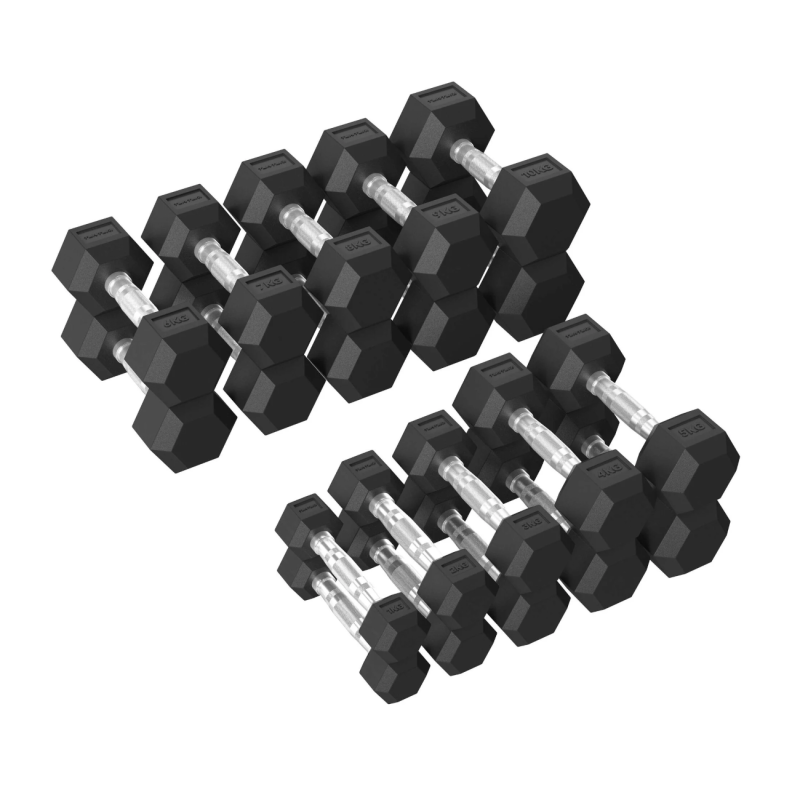 Hantlite komplekt TUNTURI Platinum Hex Rubber Dumbbells, 1-10 kg