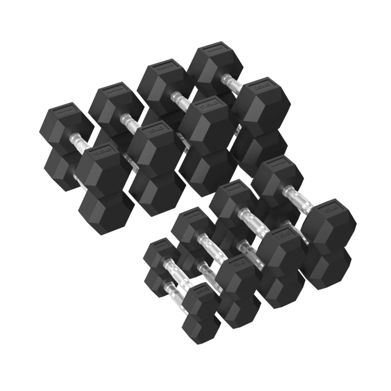 Hantlite komplekt TUNTURI Platinum Hex Rubber Dumbbells, 2,5-20 kg