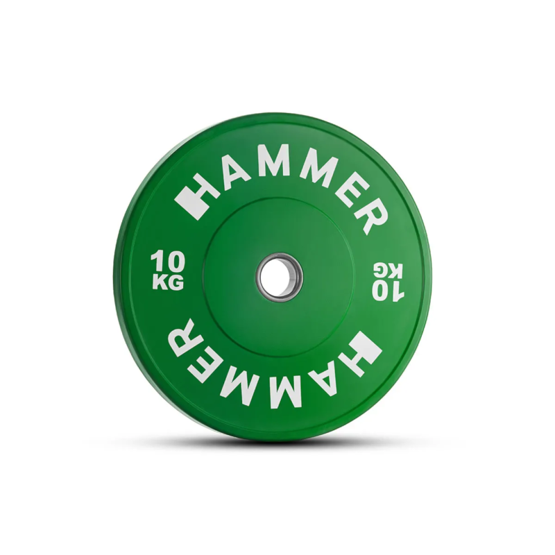 Весовая пластина HAMMER Bumper Plate, зеленая, 50 мм, 10 кг.