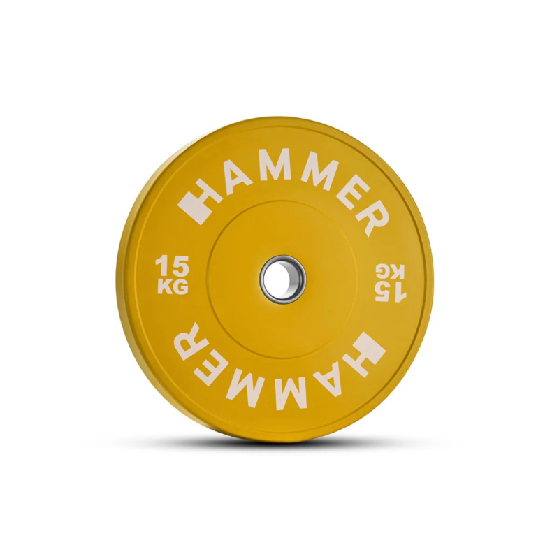 Весовая пластина HAMMER, бамперная, желтая, 50 мм, 15 кг.