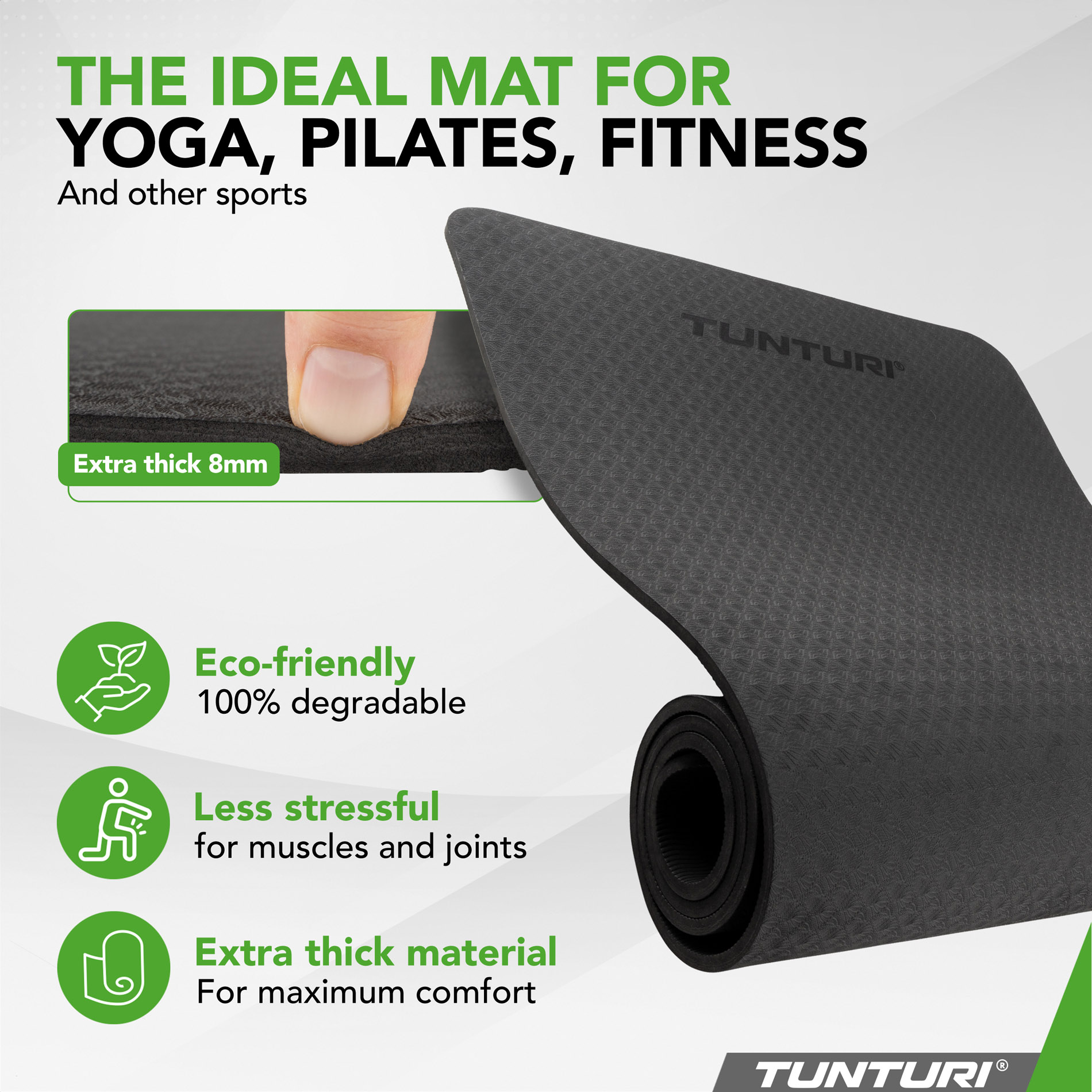 Yoga mat Tunturi Yogamat 8mm, Black - Velomarket
